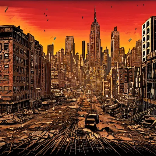 Image similar to abandoned new york city after a nuclear war, post - apocalyptic, fallout, by dan mumford, 4 k