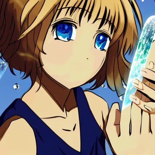 Image similar to hand growing from head holding a crystal, anime