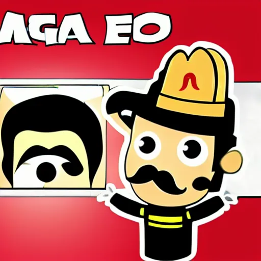 Image similar to mega mustache fire eyes cartoon