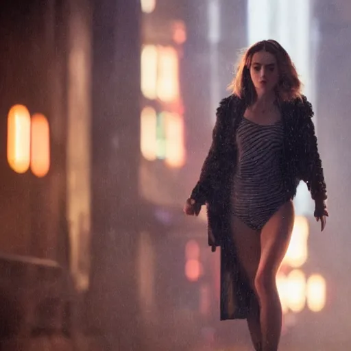 Image similar to a movie still of ana de armas as rachael n blade runner