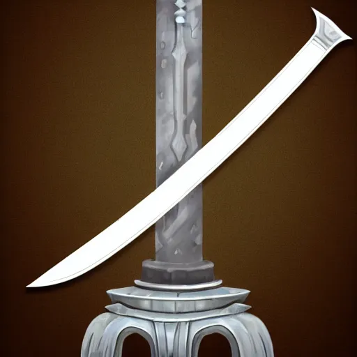 Prompt: a sword surrounded in a magical aura floating on a pedestal