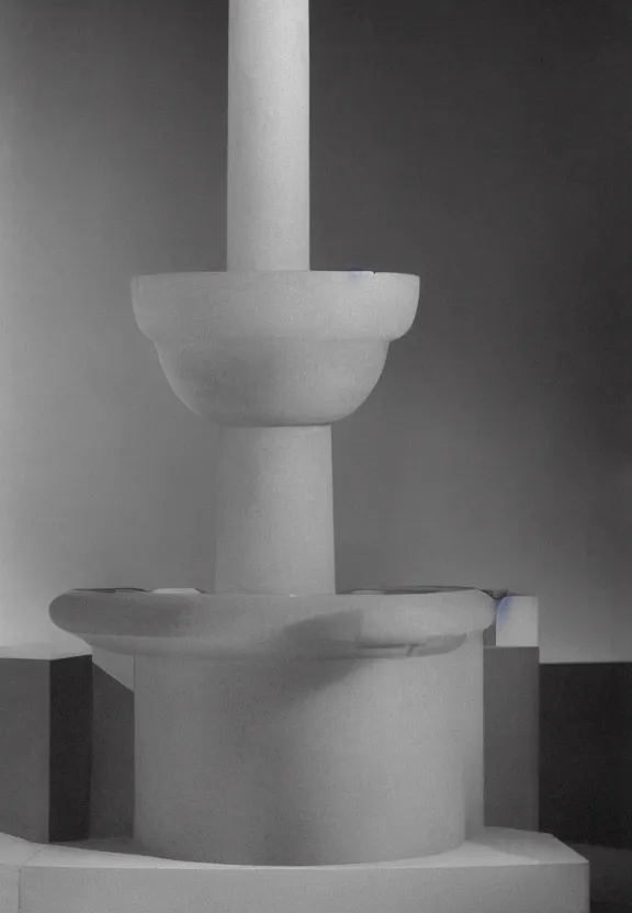 Image similar to a packshot of fountain ( fontaine ) readymade by marcel duchamp, archival pigment print, 1 9 2 0, academic art, conceptual art, white, grey, gray, underexposed grey, hues of subtle grey, ready - made, studio shoot, studio lighting