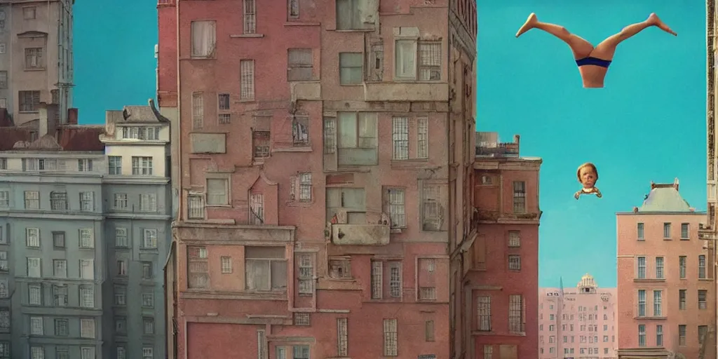 Image similar to a very high resolution image from a new movie, upside - down building, mirror, beautiful scenery, photorealistic, photography, directed by wes anderson