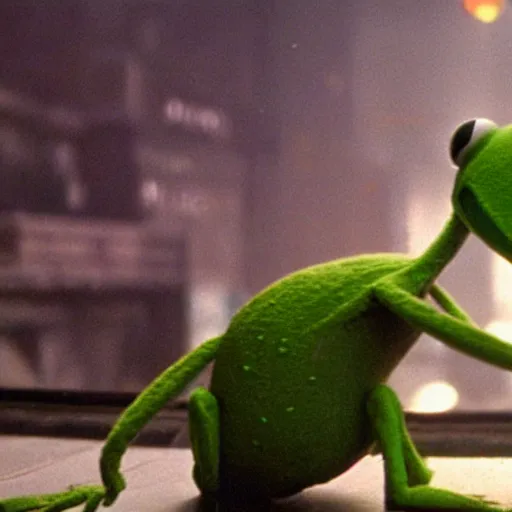 Image similar to still of kermit the frog in blade runner