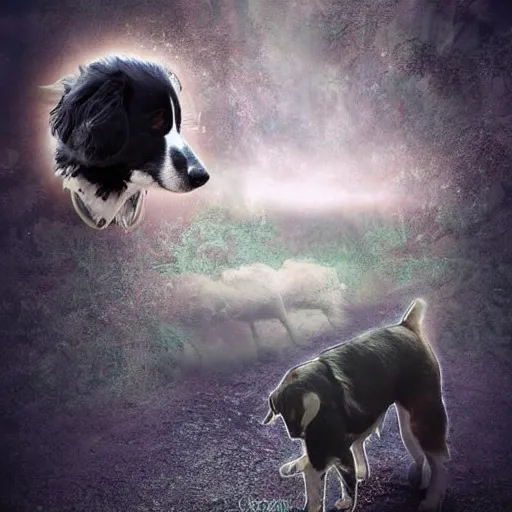 Image similar to a dog's dream, creative photo manipulation, photoshop, digital art