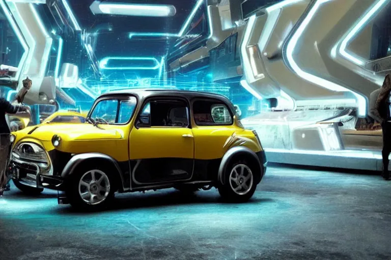 Image similar to epic Renault 4 car in the Movie TRON (2010)