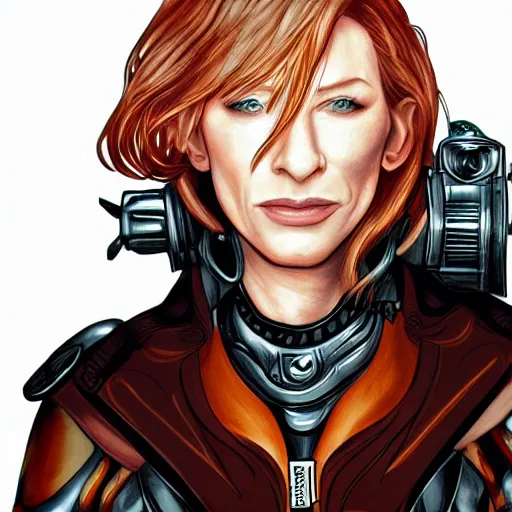 Image similar to cyborg cate blanchett, anime,drawing ,steampunk