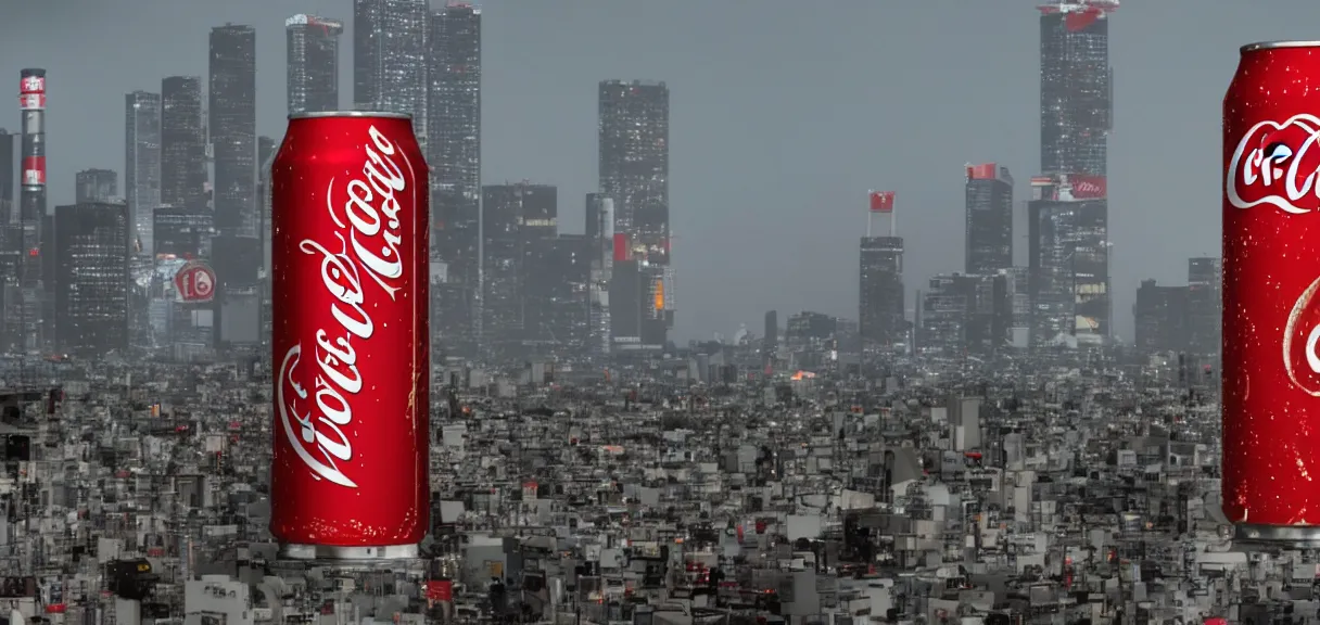 Prompt: A beautiful wide shot of an enormous anthropomorphic can of Coca-Cola that is rampaging, destroying the night city of Tokyo, cinematic, anamorphic 35 mm lens, cinematic, anamorphic lens flares 4k