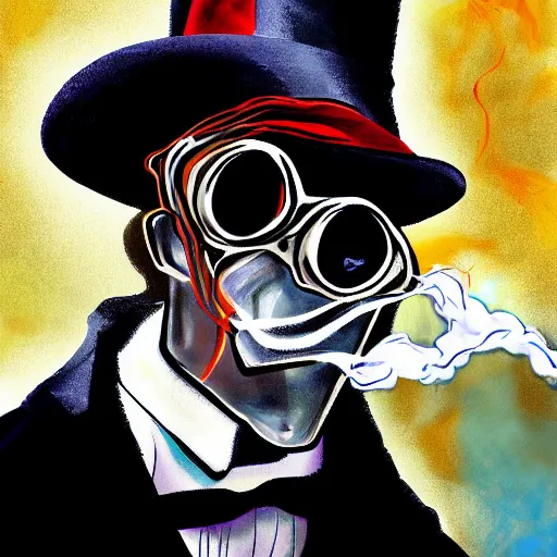 Prompt: the invisible man fighting sherlock holmes and doctor watson inside smoke, painting, digital art. n - 8