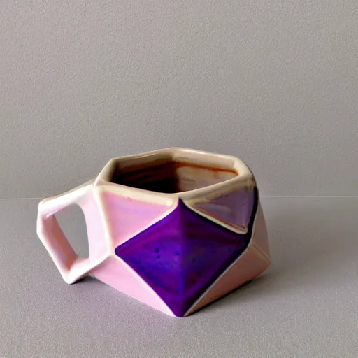 Image similar to geodesic triangle handbuilt ceramic mug with pink and purple pearlescent glaze