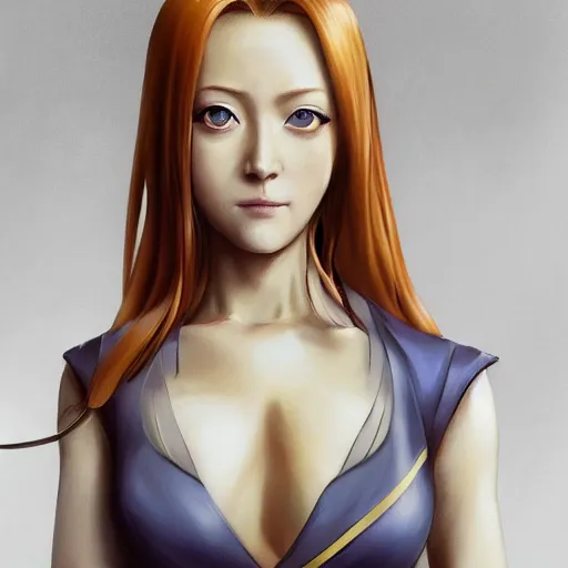 Image similar to Olivia Taylor Dudley as Orihime Inoue, professional modeling, looking down on the camera, detailed, centered, digital painting, artstation, concept art, donato giancola, Joseph Christian Leyendecker, WLOP, Boris Vallejo, Breathtaking, 8k resolution, extremely detailed, beautiful, establishing shot, artistic, hyperrealistic, beautiful face, octane render, cinematic lighting, dramatic lighting, masterpiece