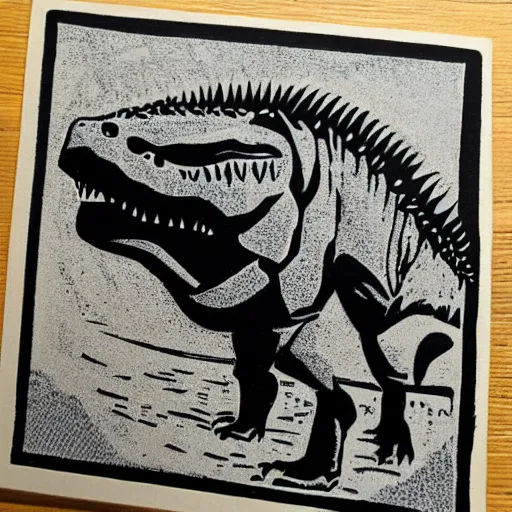 Image similar to linocut of a t - rex