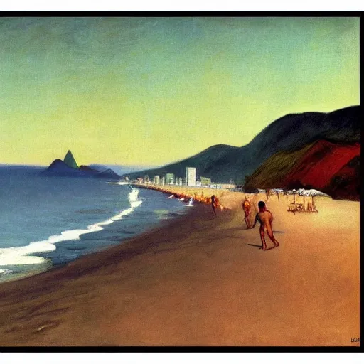Image similar to a beach in rio de janeiro, by edward hopper, award winning, cinematic