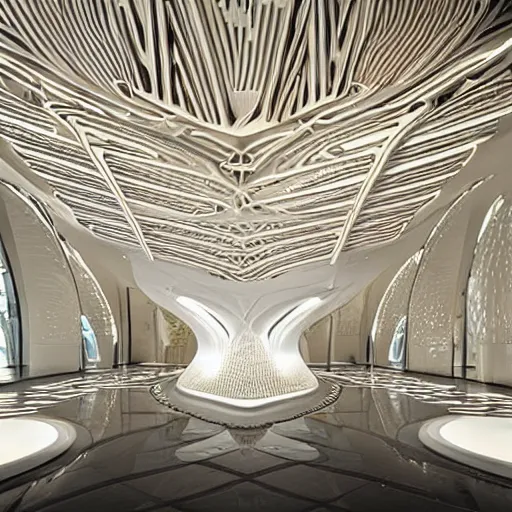 Image similar to extremely detailed ornate stunning beautiful elegant futuristic museum lobby interior by Zaha Hadid