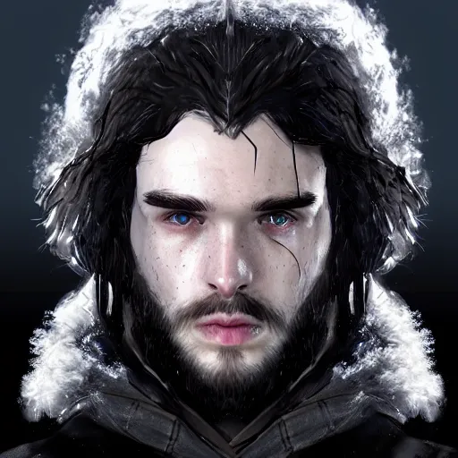 Prompt: face of john snow from video game of thronesartstation in the magic realism first person view dramatic lighting unreal engine