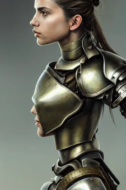 Prompt: a photorealistic painted portrait of an attractive young girl, partially clothed in dull metal-plated battle armor, olive skin, long dark hair, beautiful bone structure, symmetric facial features, facial markings, perfect photorealistic eyes, natural physique, intricate, elegant, digital painting, concept art, finely detailed, beautifully illustrated, sharp focus, minimal artifacts, from Metal Gear, by Ruan Jia and Mandy Jurgens and Artgerm and William-Adolphe Bouguerea, in the style of Greg Rutkowski, trending on Artstation, award winning
