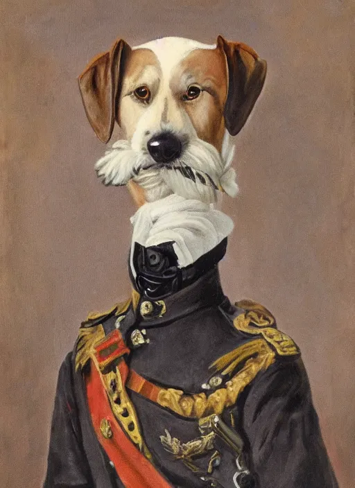 Prompt: an oil portrait of a dog dressed as a 1 9 th century german general