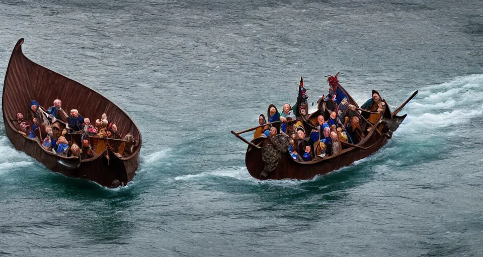 Image similar to fast viking ship sailing down a river, f / 2. 8, motion blur