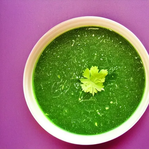 Prompt: a purple and green soup.