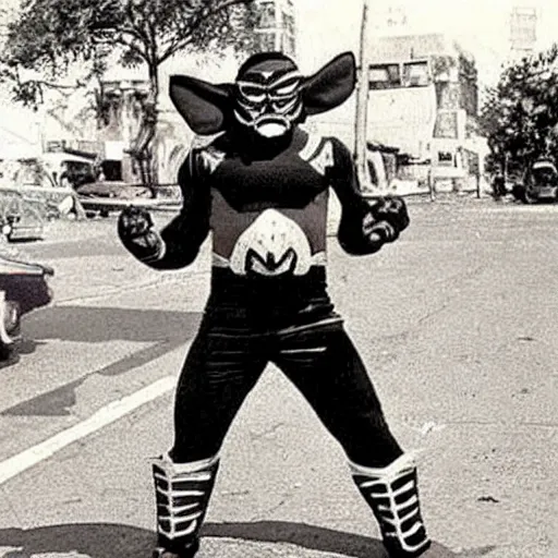 Prompt: mexican superhero luchador with mask 1 9 7 0's photo