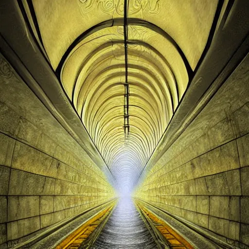 Prompt: underground tunnels, art by john stephens, digital art