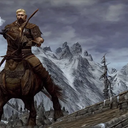 Prompt: Photo of Joseph Stalin riding the dragon from skyrim ,