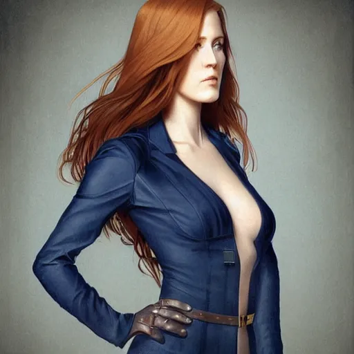 Prompt: full figure ultra realistic illustration, evan rachel wood wearing a futuristic navy blue pantsuit, brown straight hair, old west, intricate, elegant, highly detailed, digital painting, artstation, concept art, smooth, sharp focus, illustration, art by artgerm and greg rutkowski and alphonse mucha