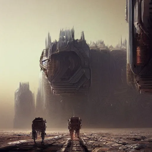 Image similar to highly detailed concept art of walking big residental megastructure with legs on Mars desert trending on Artstation by Daniel Dociu and Greg Rutkowski, high quality, nomadic urbanism, moving city from John Carter, sci-fi, futuristic, architecture