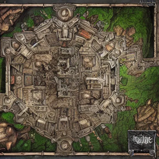 Image similar to dungeon map board game, fantasy art, in the style of greg rutkowski, top view, illustration, epic, fantasy, intricate, hyper detailed, artstation, concept art, smooth, sharp focus, ray tracing