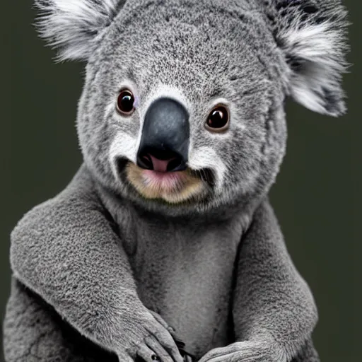 Image similar to Nathan Fillion as a very cute koala, photorealistic digital art, hyper detailed
