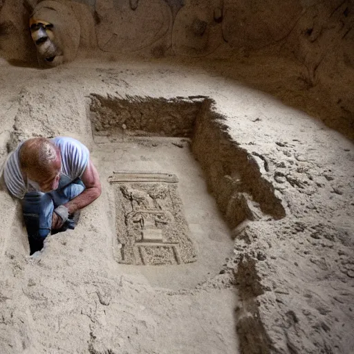 Image similar to an archeologist explores an ancient tomb that may be cursed, realistic