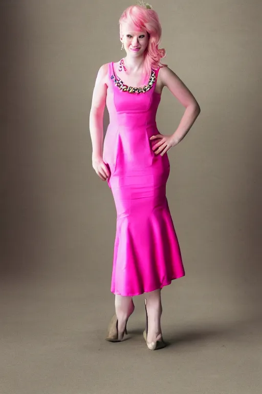 Prompt: a photo of adam sessler wearing a pretty pink dress, professional photography