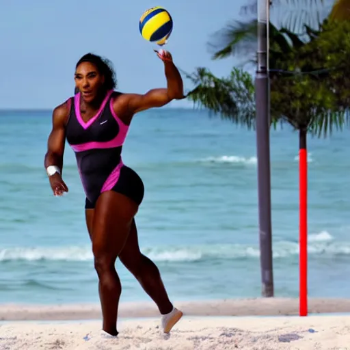 Image similar to Serena Williams playing volleyball at the beach