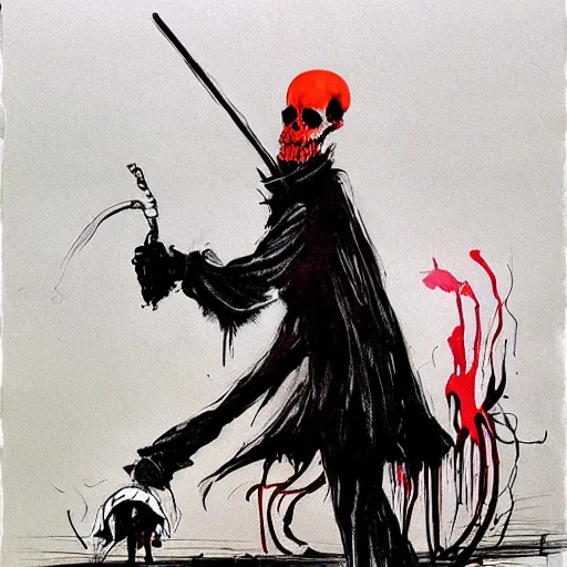 Image similar to grim reaper, art by ralph steadman