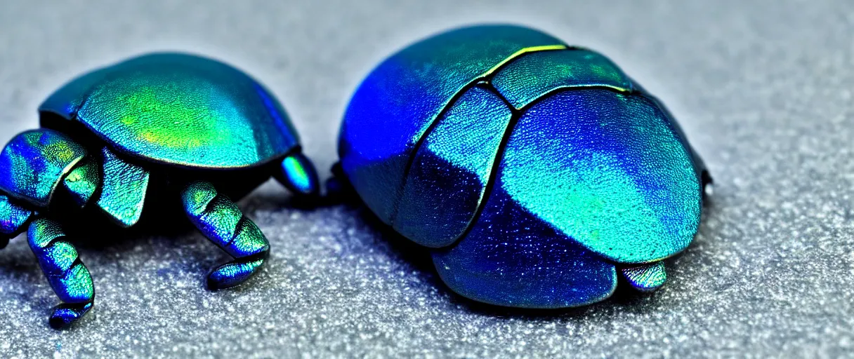 Prompt: high quality close-up photo scarab jeweled iridescent highly detailed moody blue lighting low angle hd 8k sharp shallow depth of field