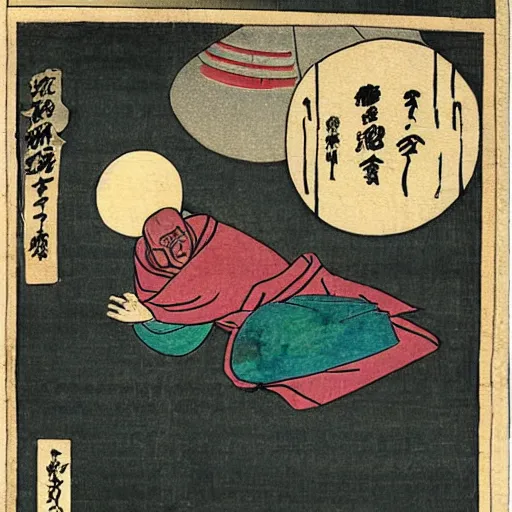 Prompt: ancient japanese watercolour of a darth sidious shooting lightning from his fingers at luke skywalker. Luke Skywalker is writhing on the ground in agony and begging darth vader to help.