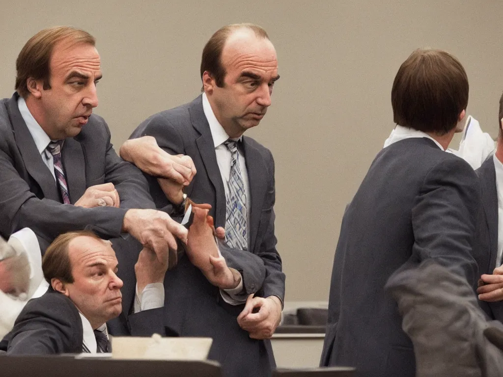 Prompt: Saul Goodman defending Homer Simpson in court