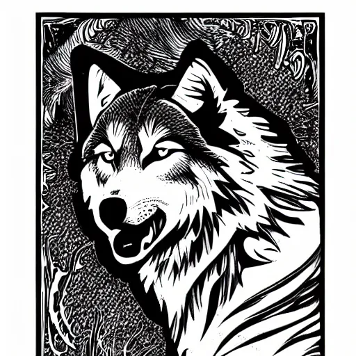 Image similar to wolf line art, graphic tees