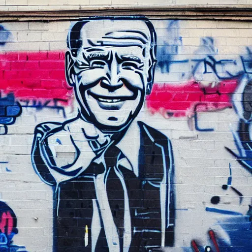 Prompt: Joe Biden as grafitti on the wall of an alleyway