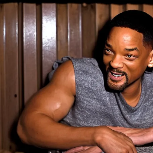 Prompt: Will Smith in a sauna