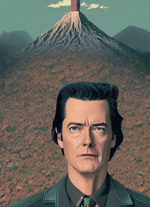 Prompt: Twin Peaks poster artwork by Michael Whelan and Tomer Hanuka, Rendering of Kyle MacLachlan suffocating from tax forms piles up around him from scene from Twin Peaks, full of details, by Makoto Shinkai and thomas kinkade, Matte painting, trending on artstation and unreal engine