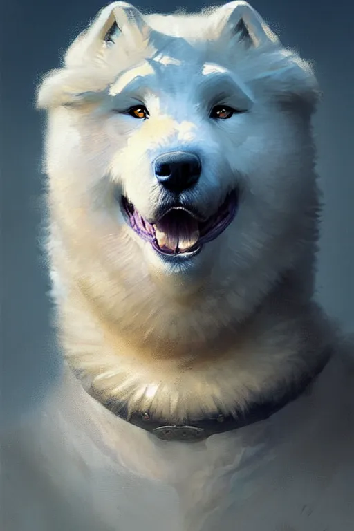 Prompt: heroic samoyed portrait by anna podedworna and greg rutkowski