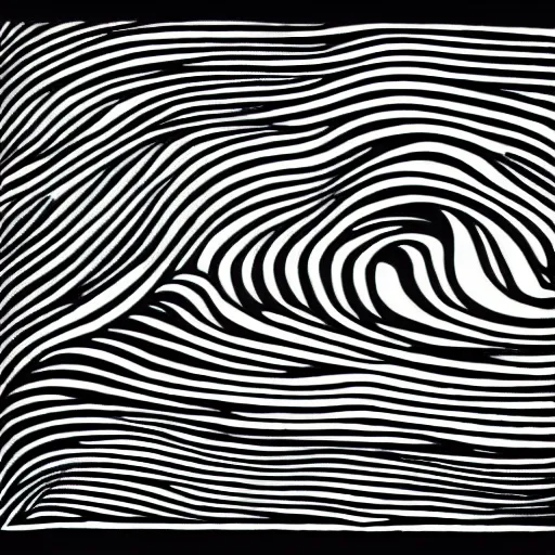 Prompt: minimalist line drawing of ocean wave, thin long fine lines, woodblock print