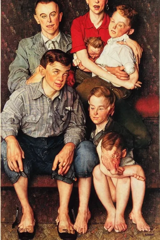 Prompt: portrait of LGBT family by Norman Rockwell,