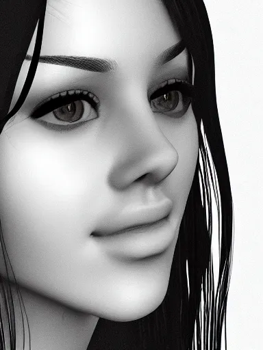 Image similar to highly detailed 3 d mesh of a girl, portrait, grayscale