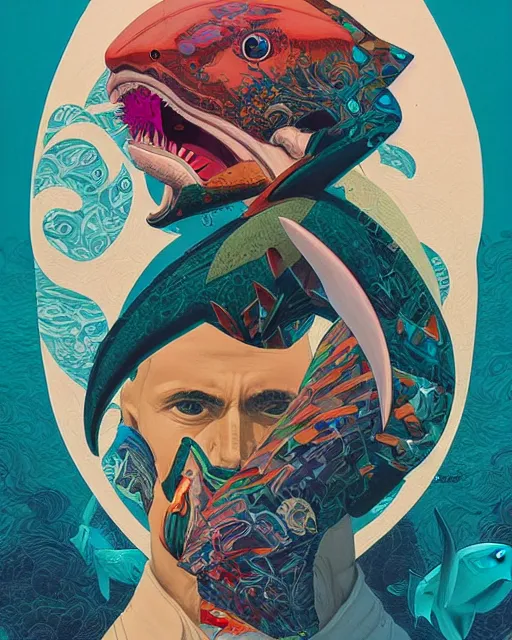 Image similar to Tristan Eaton, victo ngai, peter mohrbacher, artgerm portrait of a shark