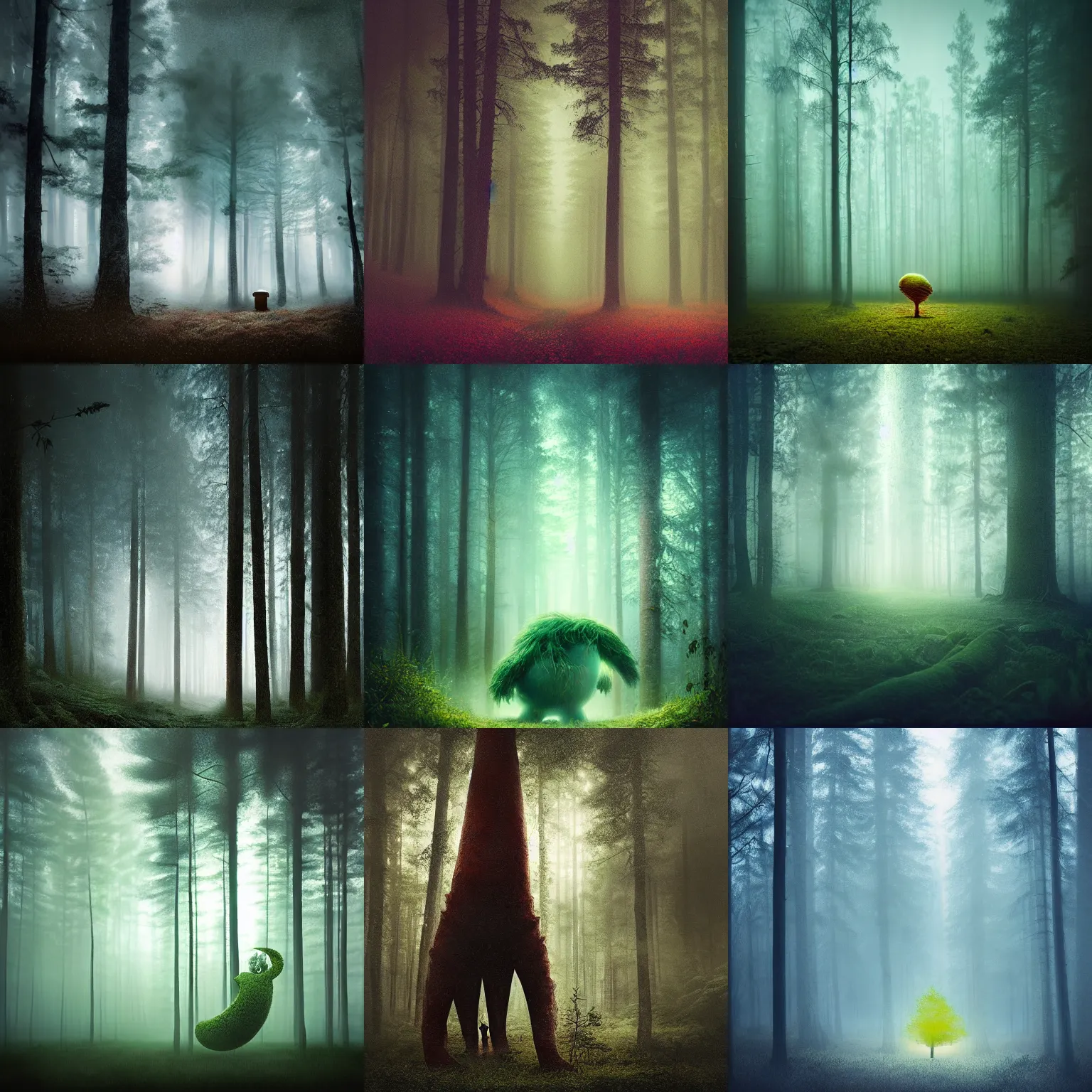 Prompt: mikko lagerstedt painting of a strange monster in a forest