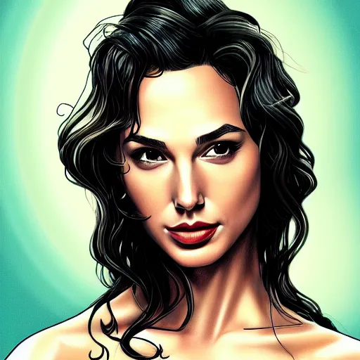 Image similar to illustration of the beauty gal gadot, done by john reuss