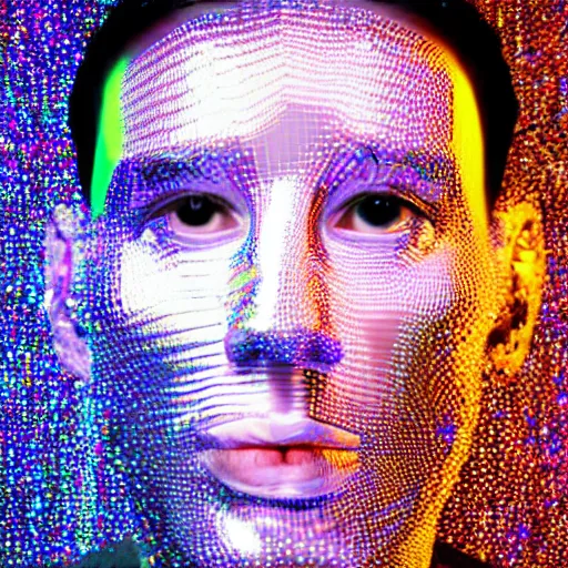 Image similar to a 3d human head made up of shiny holograms