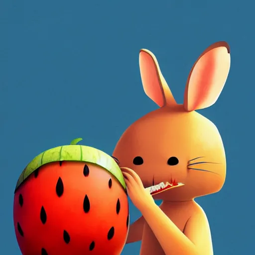 Image similar to Goro Fujita illustrating a rabbit eating a giant watermelon, art by Goro Fujita, sharp focus, highly detailed, ArtStation